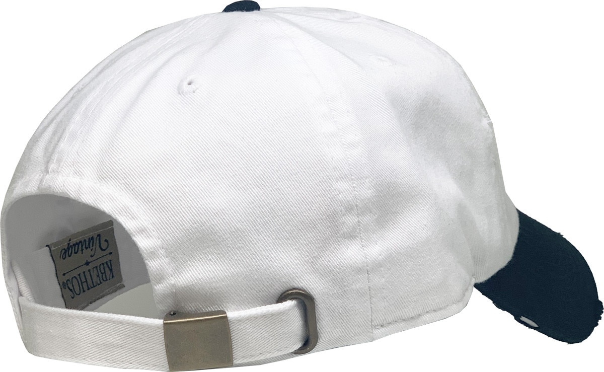 White Black Two Tone Distressed Vintage Baseball Cap Back Side View